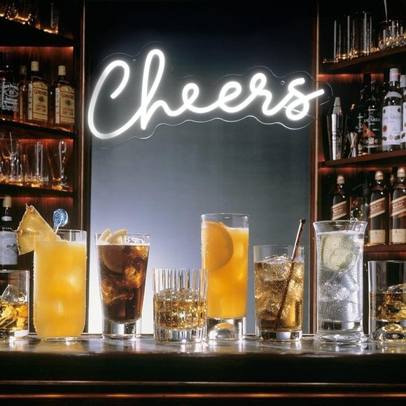 Neon White Cheers Text Wall Hanging Anniversary Wedding Birthday Cute LED Sign - Picture 5 of 7
